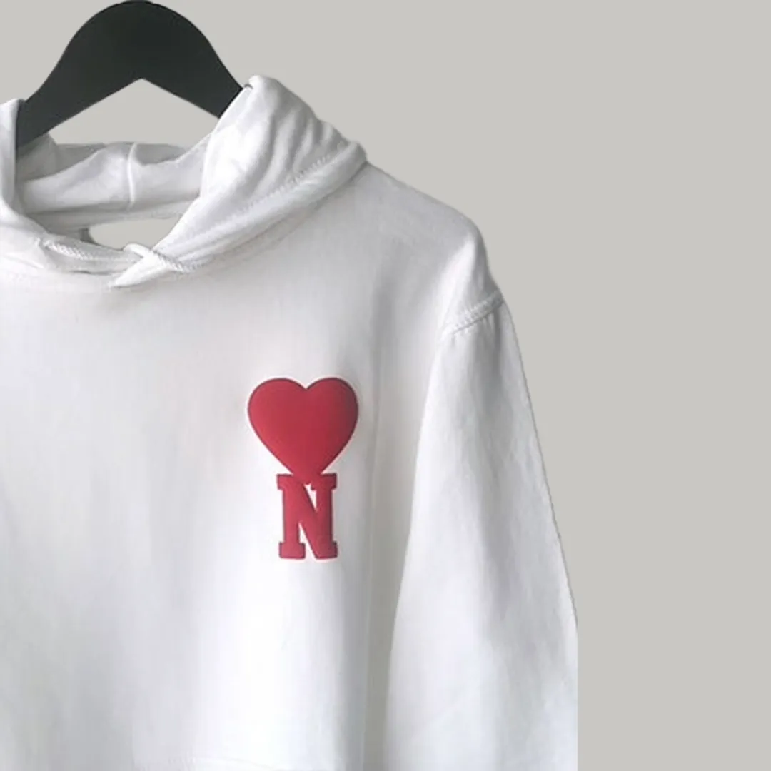 Letter With Heart Puff Printed Hoodie