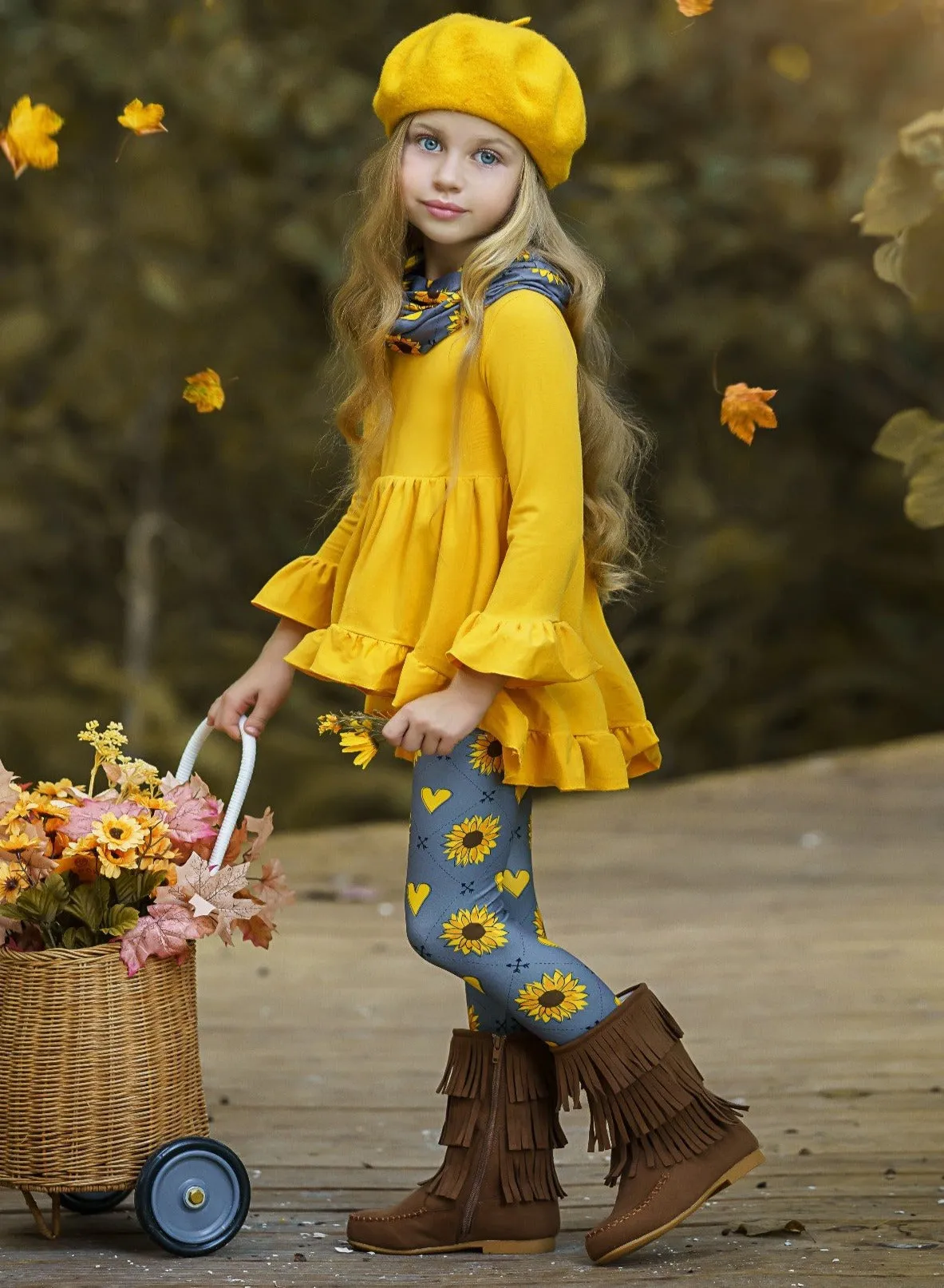 Love Sunflowers Tunic, Leggings And Scarf Set