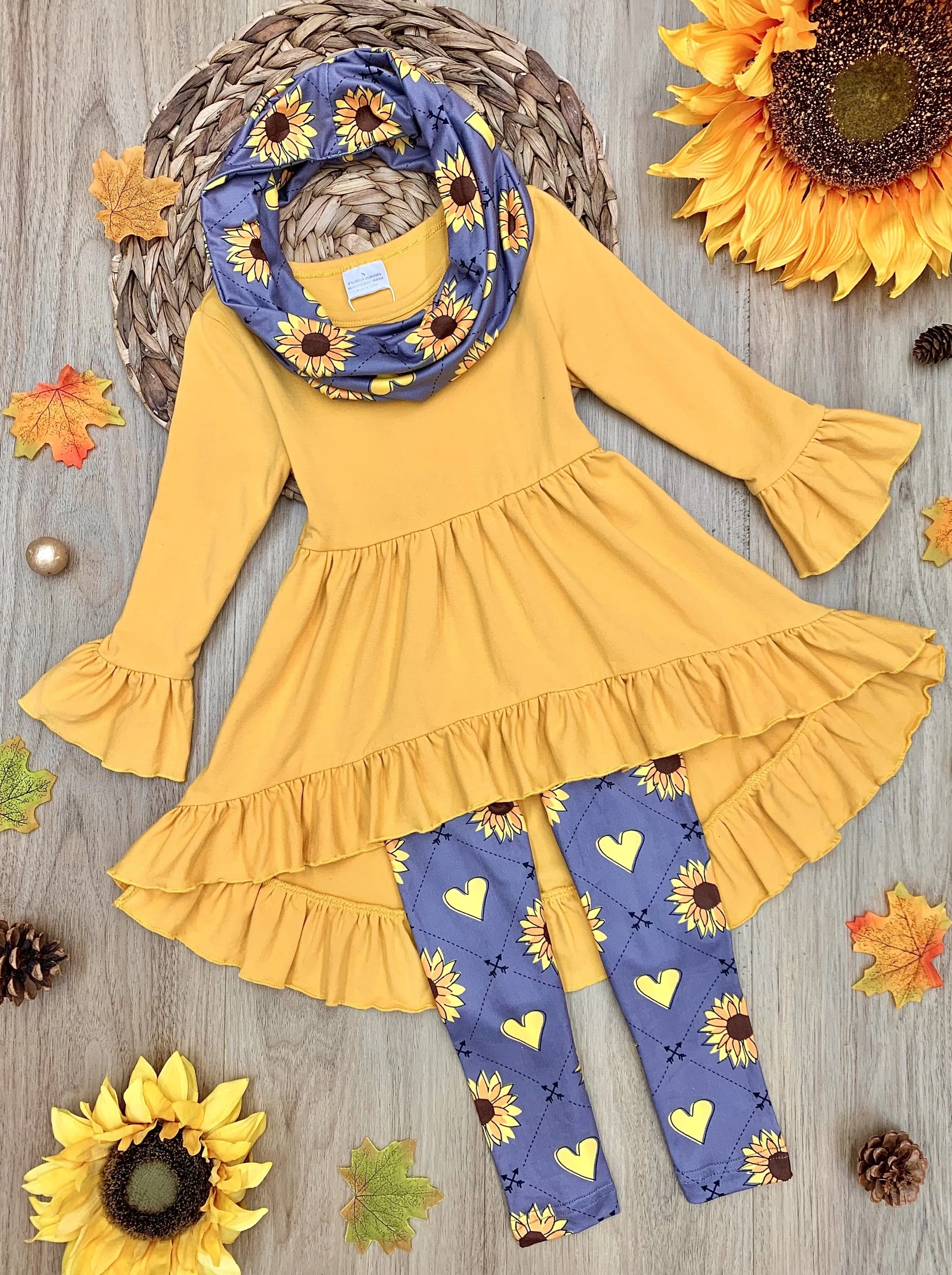 Love Sunflowers Tunic, Leggings And Scarf Set