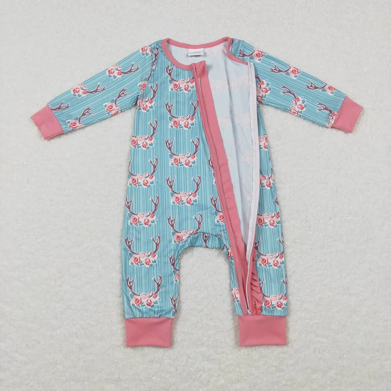 LR0712 baby girl clothes elk flowers girls zipper onesie