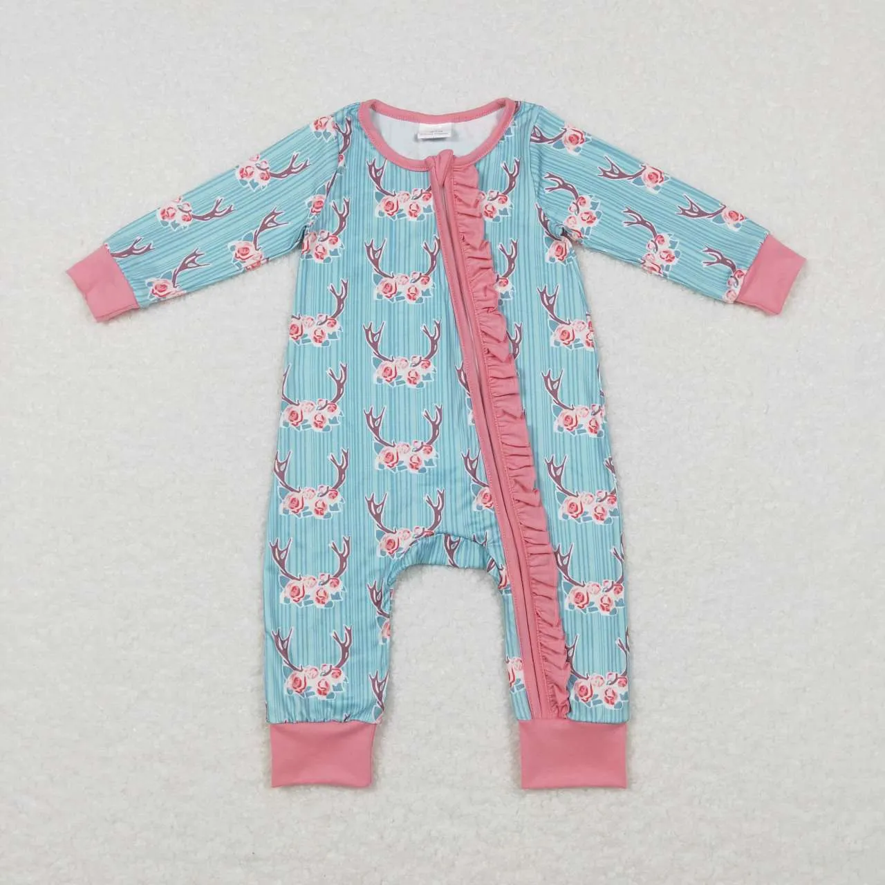 LR0712 baby girl clothes elk flowers girls zipper onesie