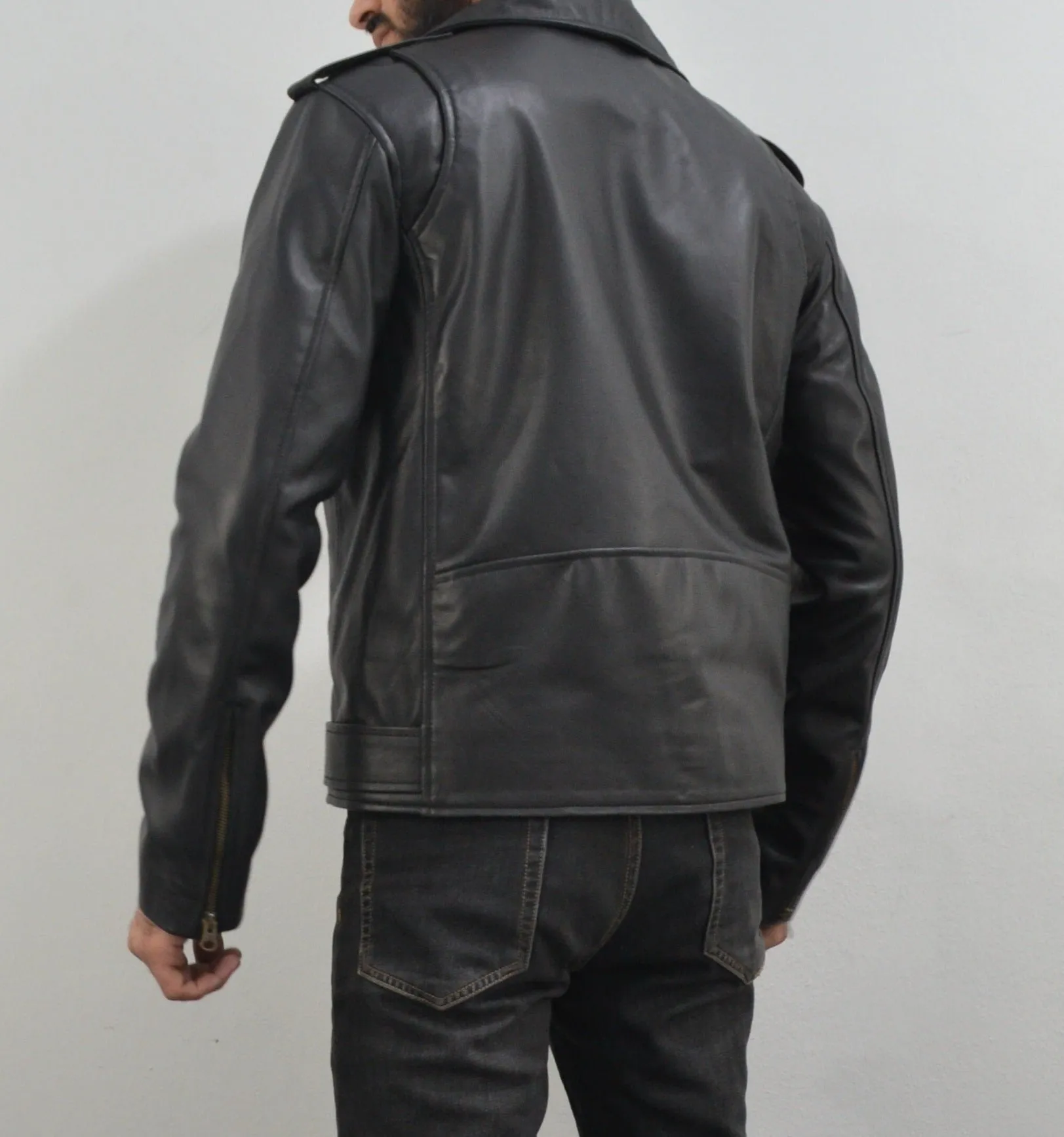 Men's Motorcycle Black Belted Genuine Leather Biker Jacket