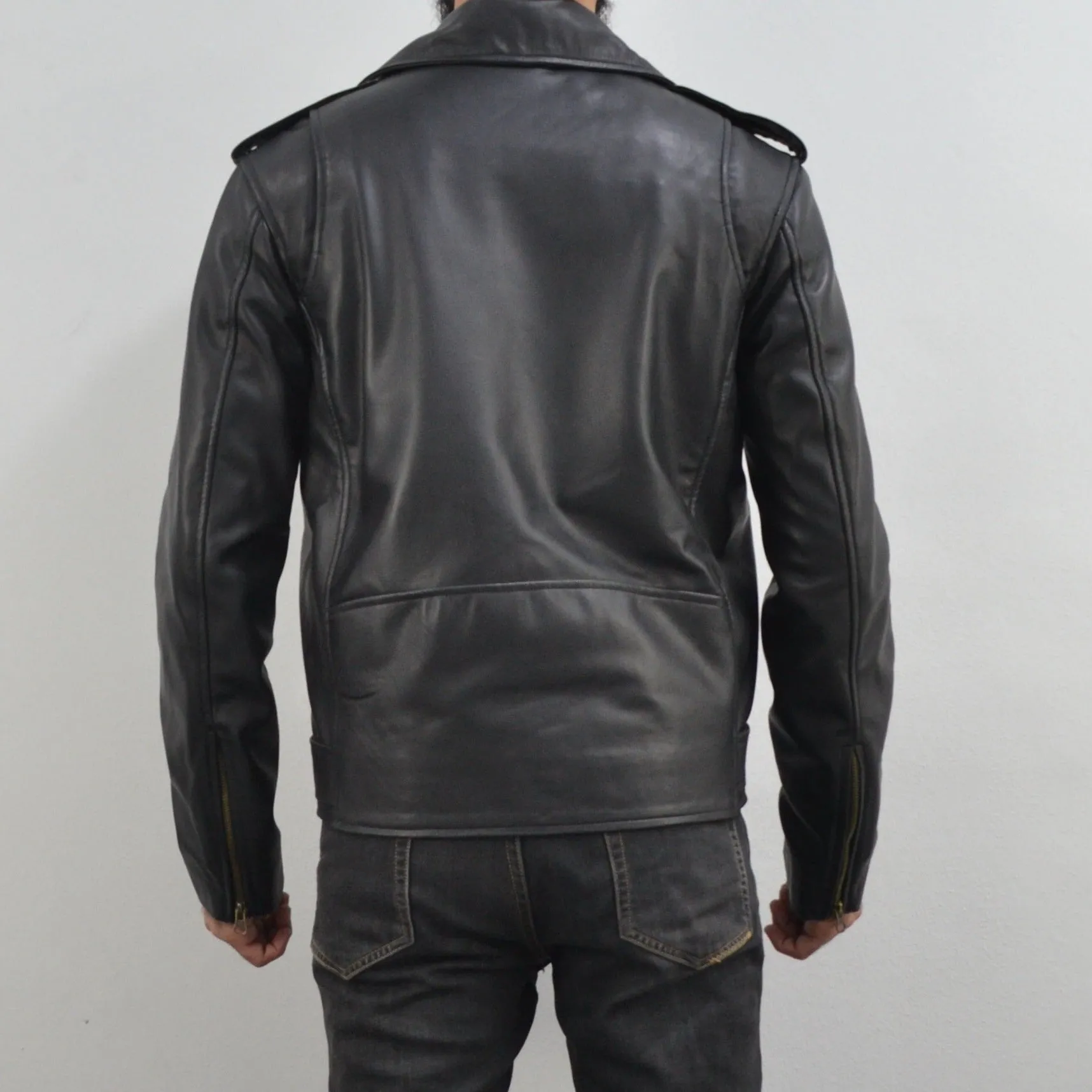 Men's Motorcycle Black Belted Genuine Leather Biker Jacket