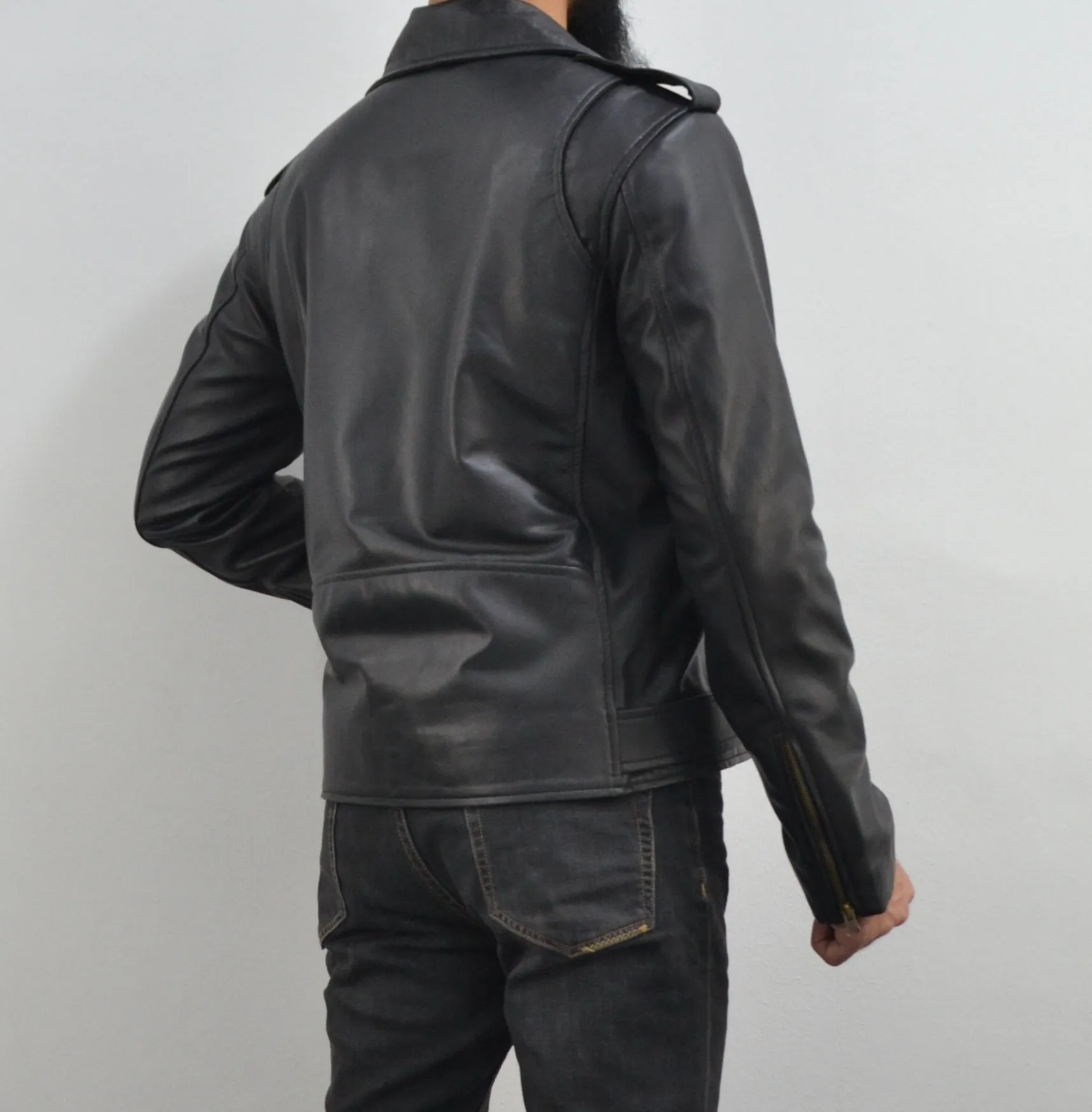 Men's Motorcycle Black Belted Genuine Leather Biker Jacket