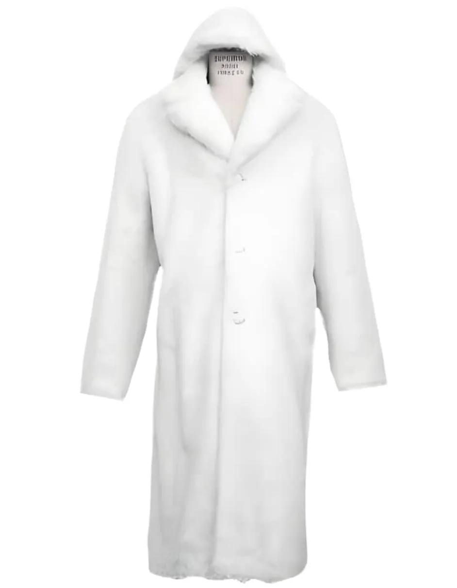 Mens Overcoat - Topcoat For Men - Winter Fabric - Men's Long Length Faux Fur Coat Full Length Overcoat ~ Long Men's Dress Topcoat - Winter Coat   Arctic White