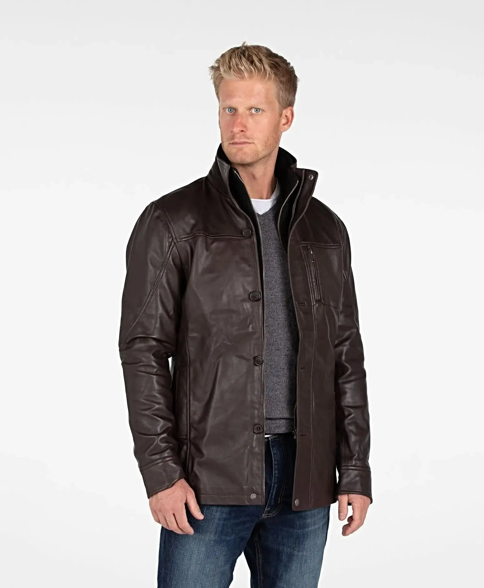 Men's Premium Lambskin Leather Overcoat with Elegant 4-Button Design