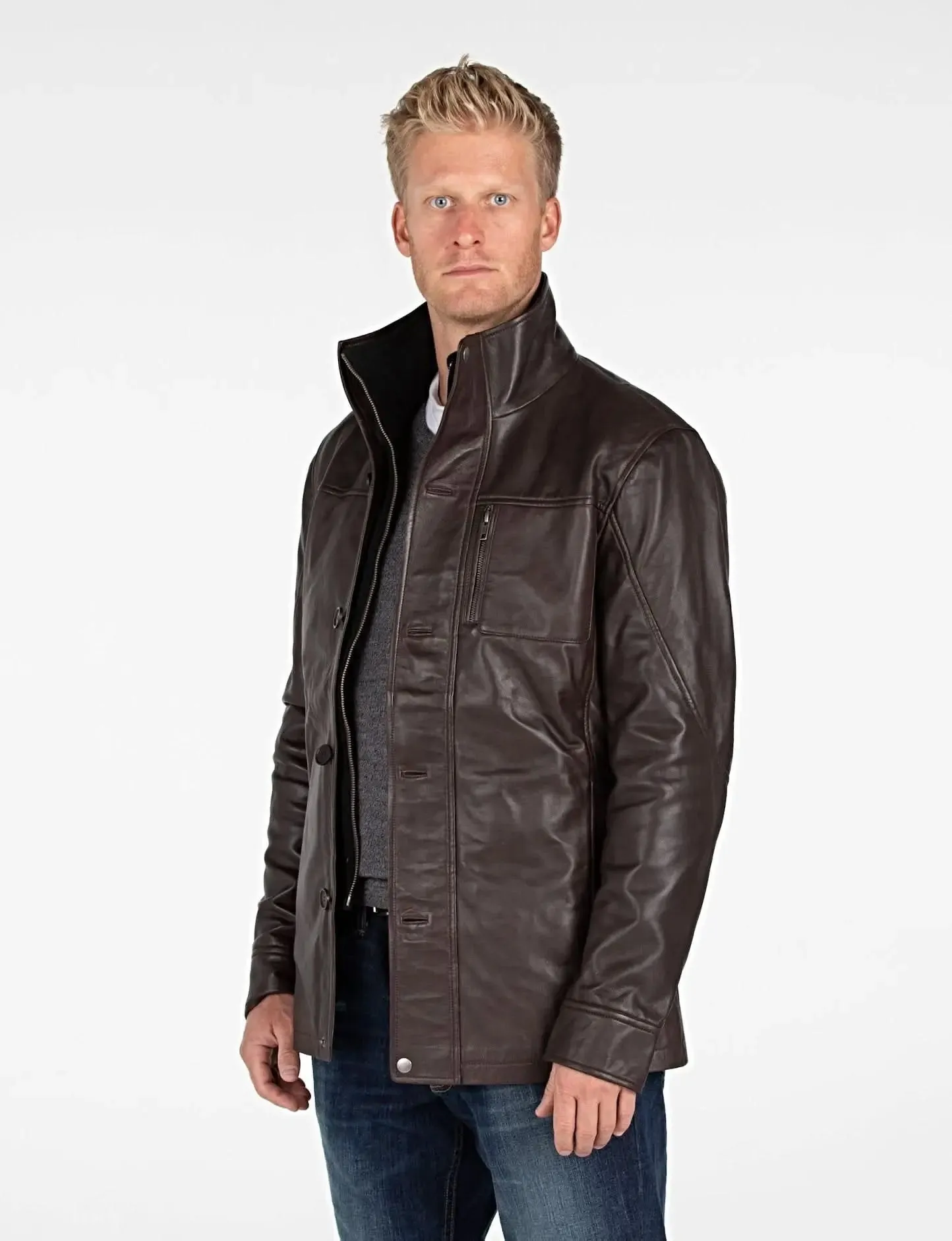 Men's Premium Lambskin Leather Overcoat with Elegant 4-Button Design