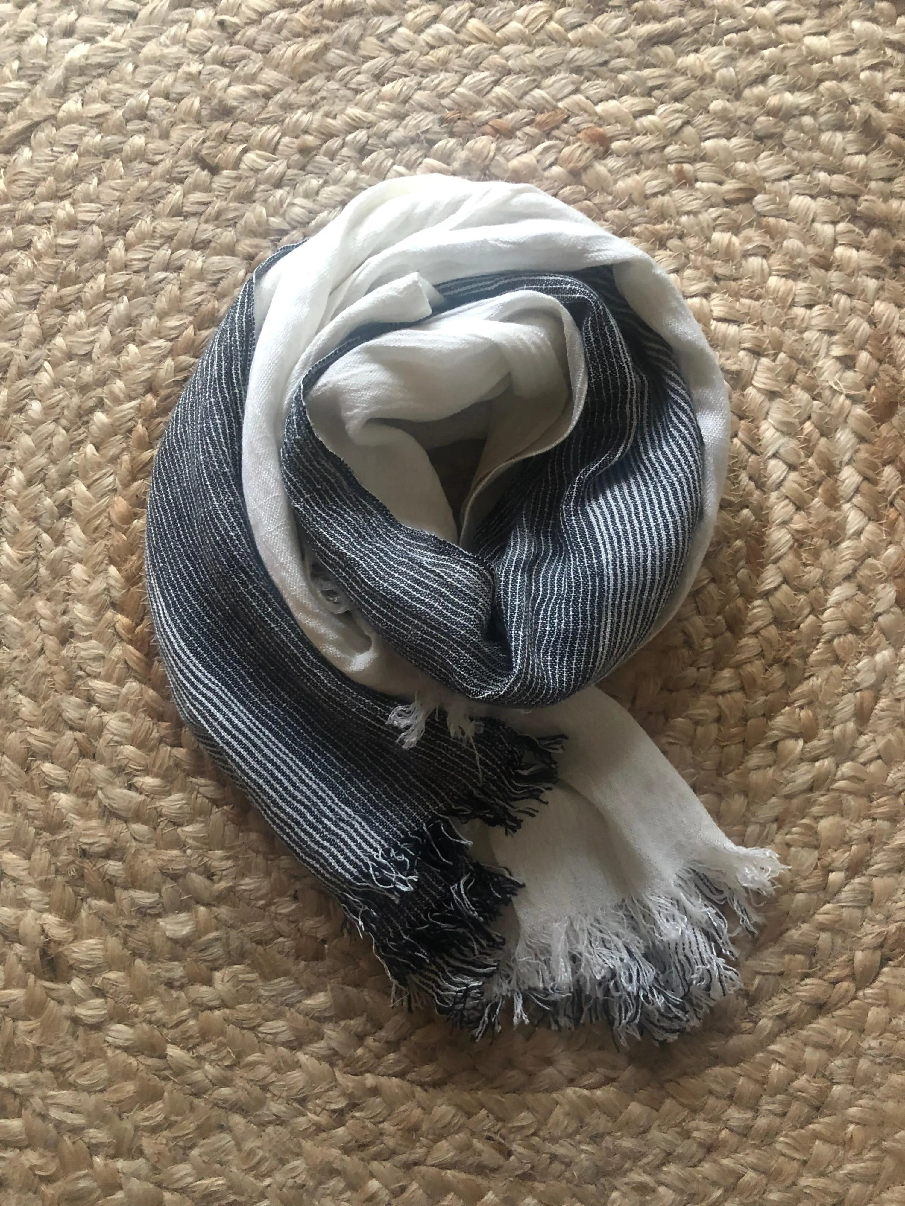 Mens Scarf - Grey White Panelled Cotton - Unisex