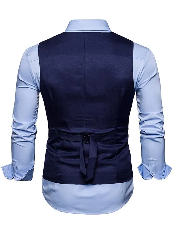 Men's V Neck Double Breasted Faux Twinset Waistcoat