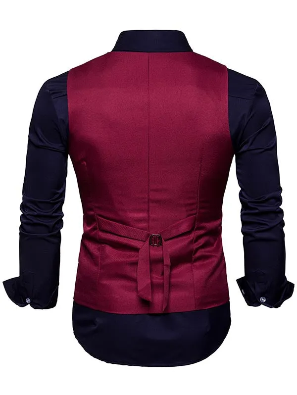 Men's V Neck Double Breasted Faux Twinset Waistcoat