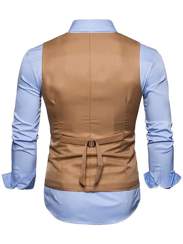 Men's V Neck Double Breasted Faux Twinset Waistcoat