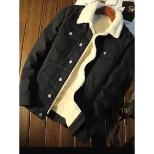 Men’s warm sherpa button lapel denim jacket