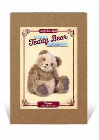 Mohair Teddy Bear Kit - Rolo - 29cm when made,  Brown & Cream, Pre Cut Mohair Fabric