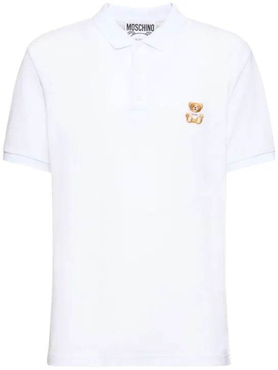 Moschino   Teddy embroidered cotton piquet polo 