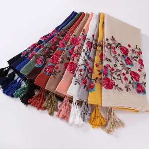 MSL295 embroidery hot stamping Imitation cotton linen hijab tassel scarf