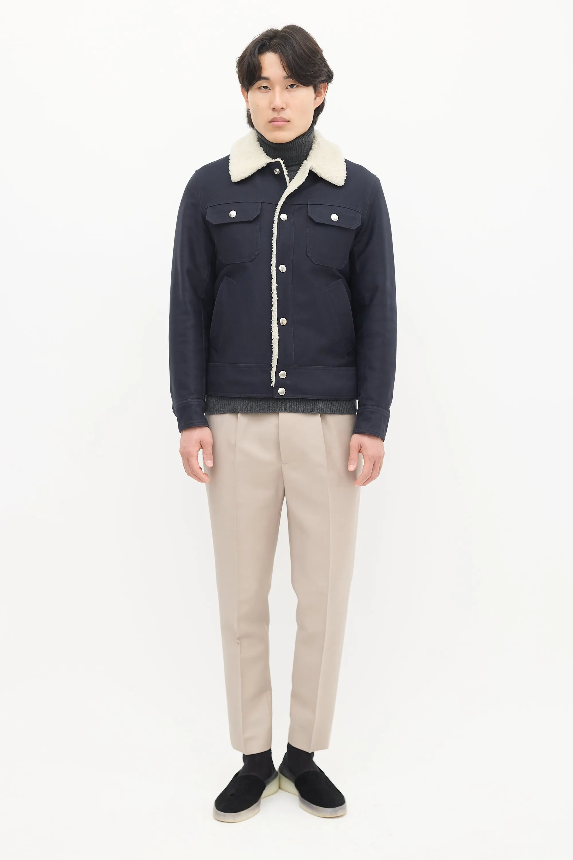 Navy & Cream Sherpa Lined Jacket