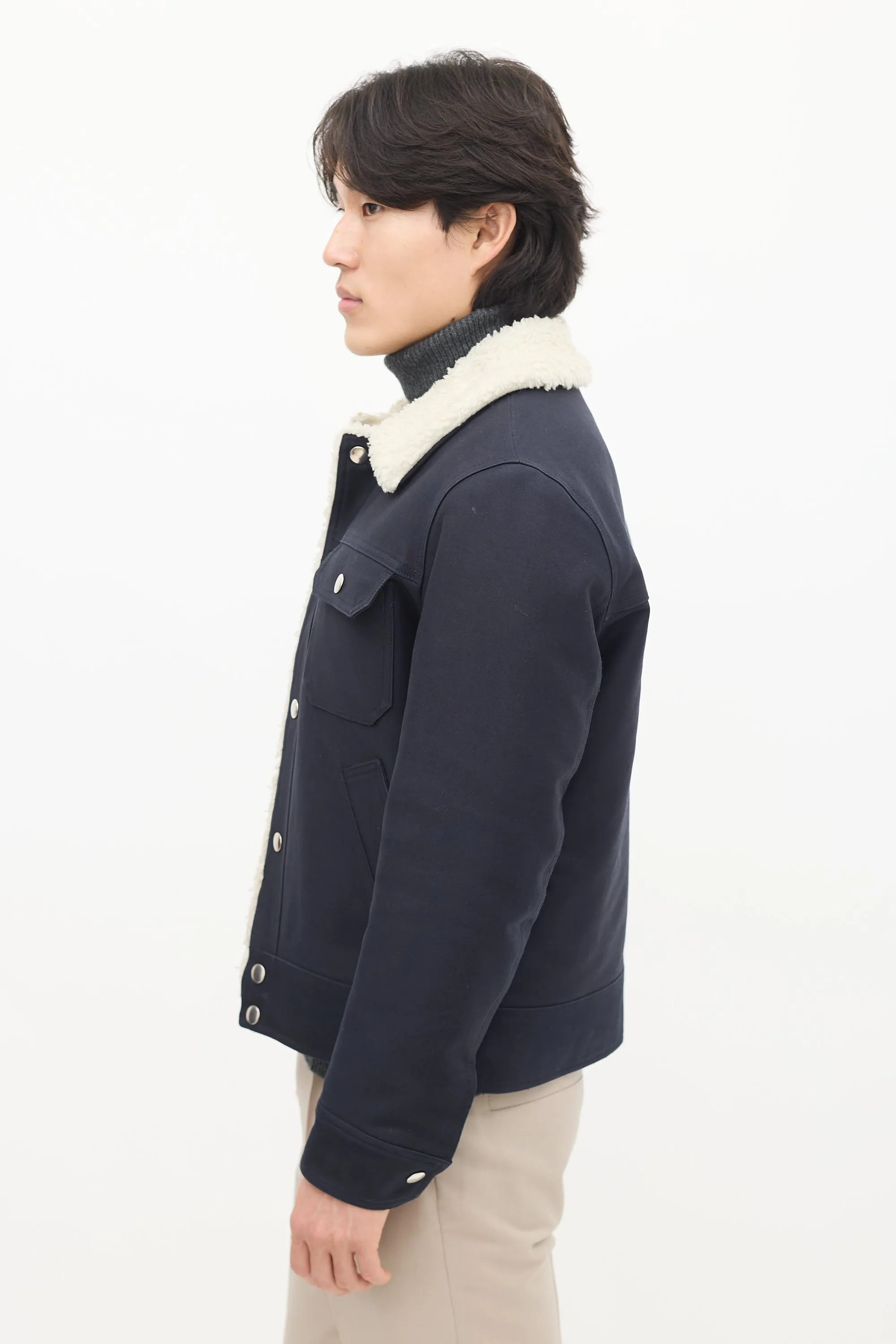 Navy & Cream Sherpa Lined Jacket