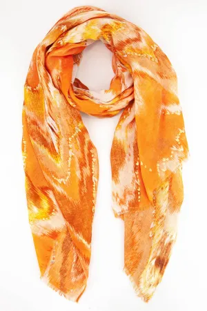 Ombre Wave Watercolour Scarf - Orange Metallic