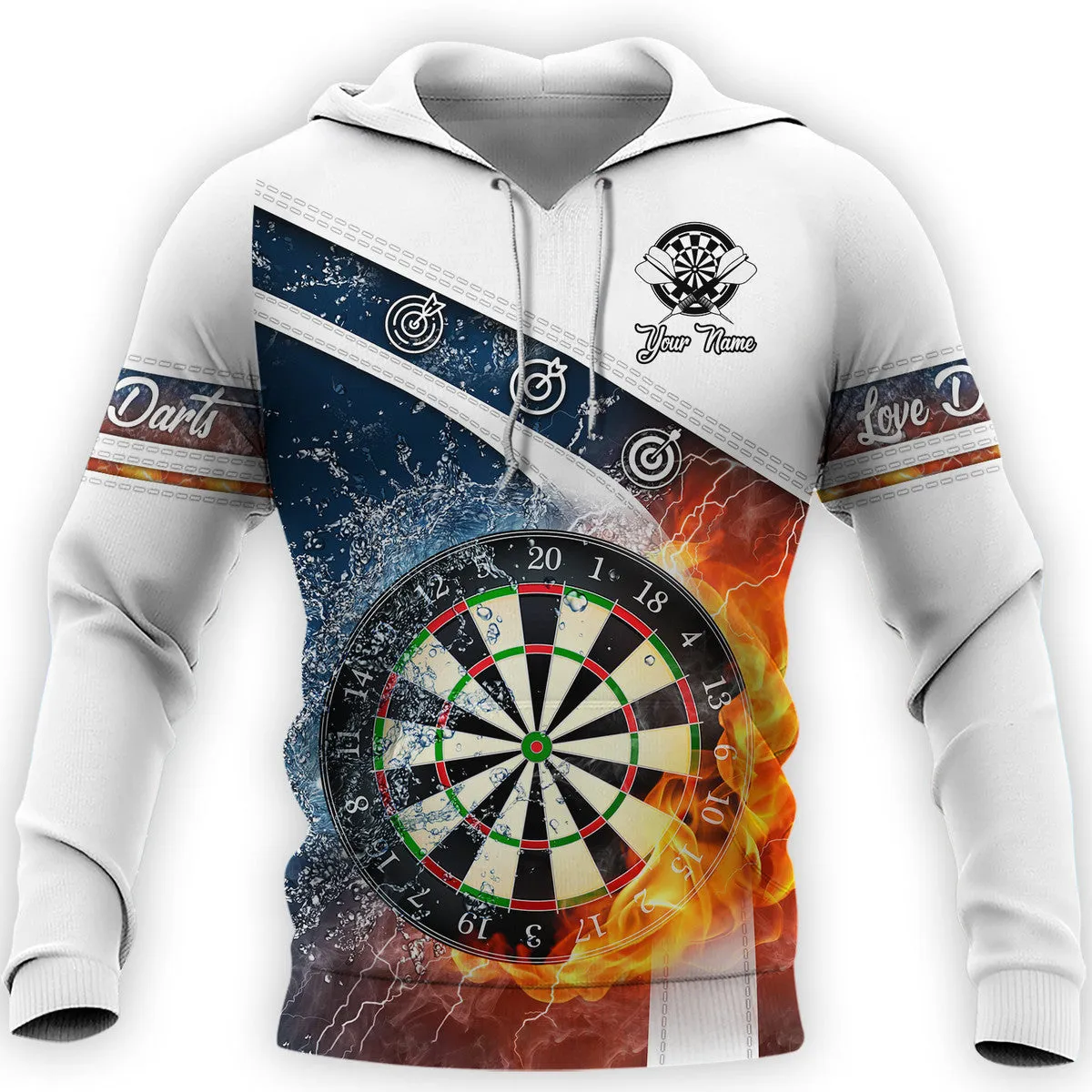 Personalized Name Darts Fire and Water Hoodie Shirt, Dart Hoodie for Men Women