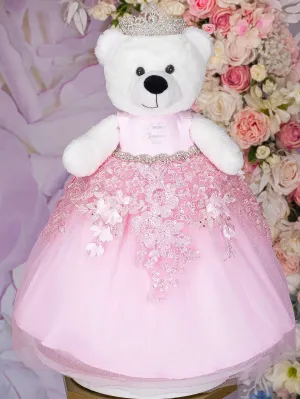 Pink silver last teddy bear for quinceanera