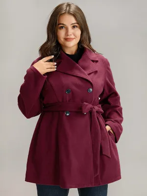 Plain Button Up Belted Lapel Collar Coat