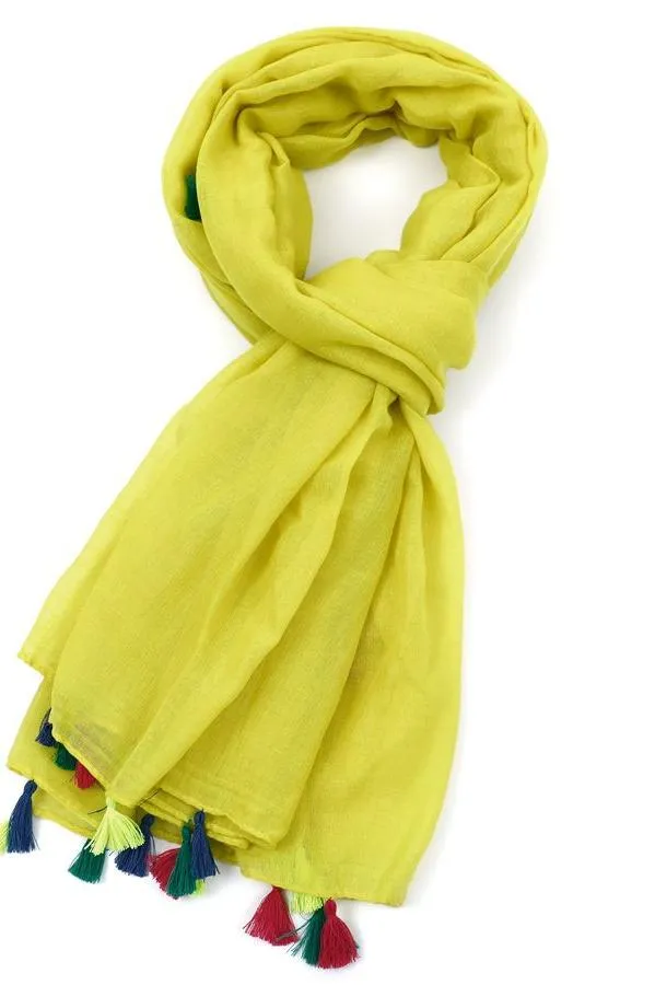 Plain Tassel Scarf | Lime with Neon Tassels