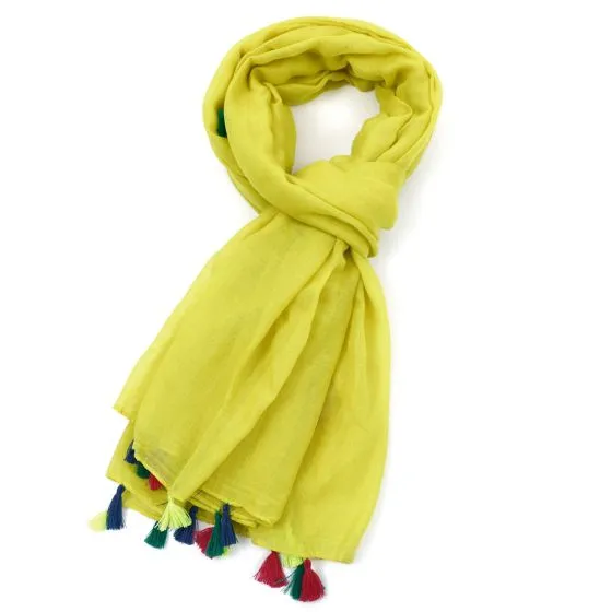 Plain Tassel Scarf | Lime with Neon Tassels