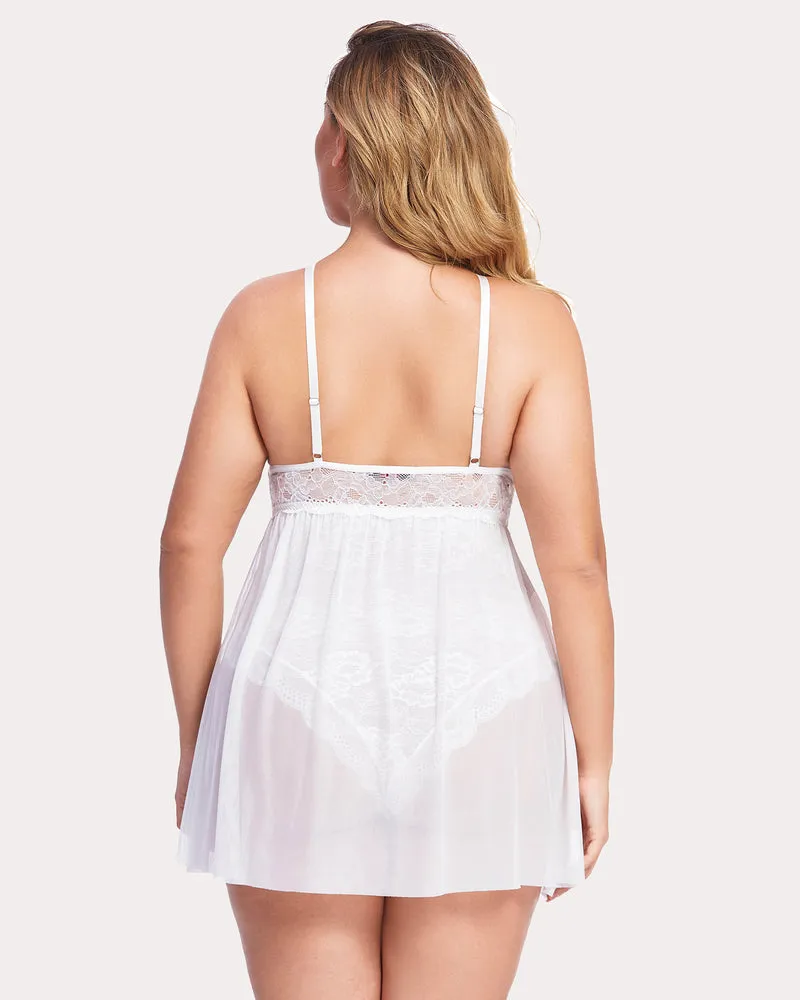 Plus Size Snap Crotch V Neck Lace Nighty