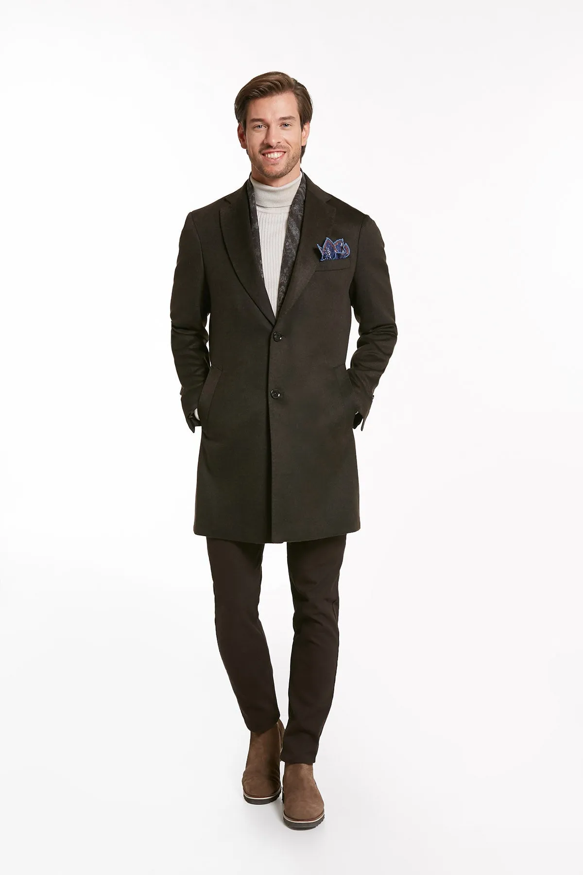 Regular Fit Cachet Notch Lapel Brown Overcoat