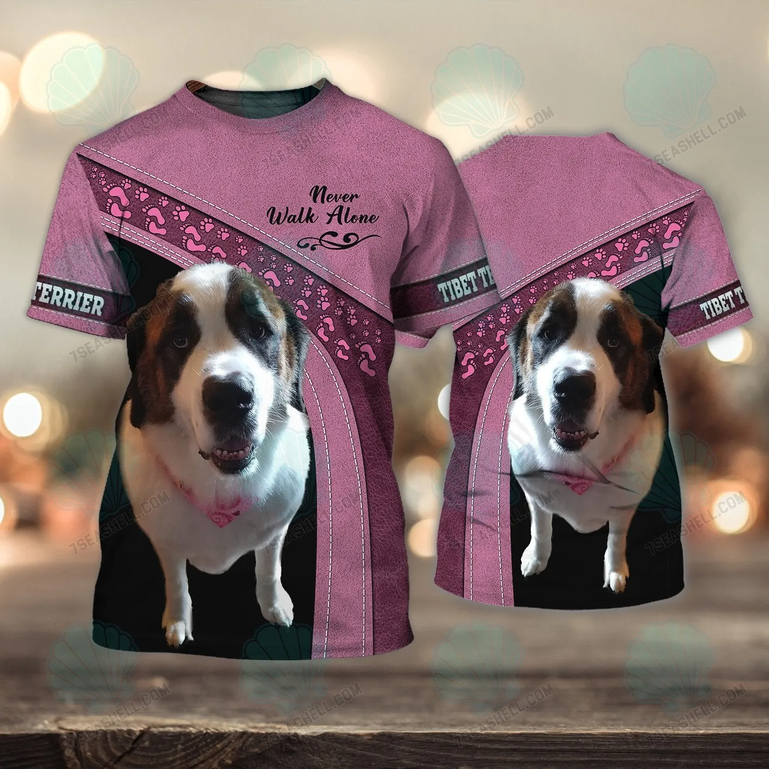 Saint Bernard Love Pink Never Walk Alone 3D Full Print Shirts, Christmas Dog Memorial Gifts for loss of Dog