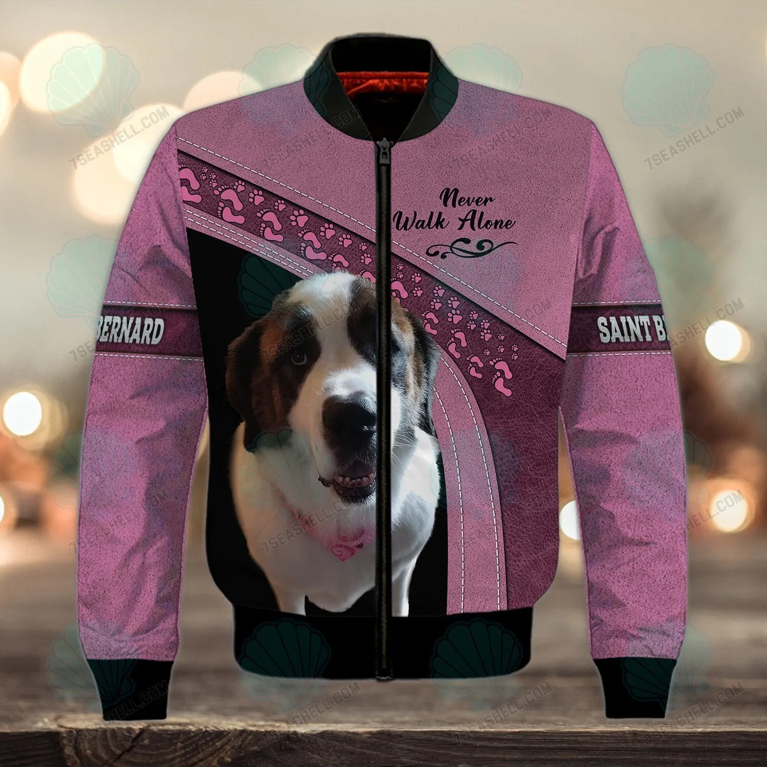 Saint Bernard Love Pink Never Walk Alone 3D Full Print Shirts, Christmas Dog Memorial Gifts for loss of Dog