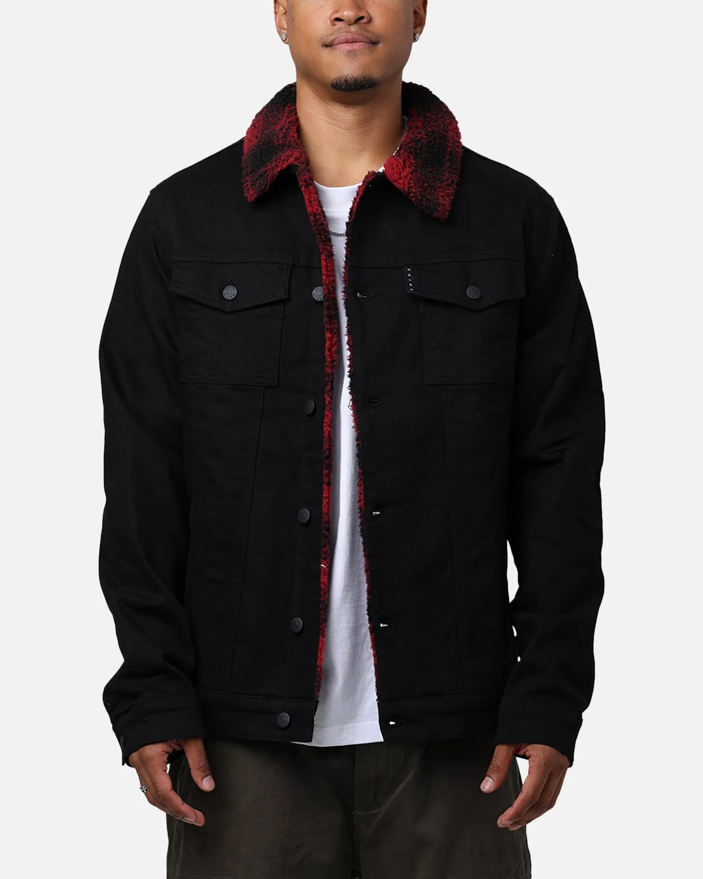 Saint Morta Men's Tartan Sherpa Denim Jacket Black/Red