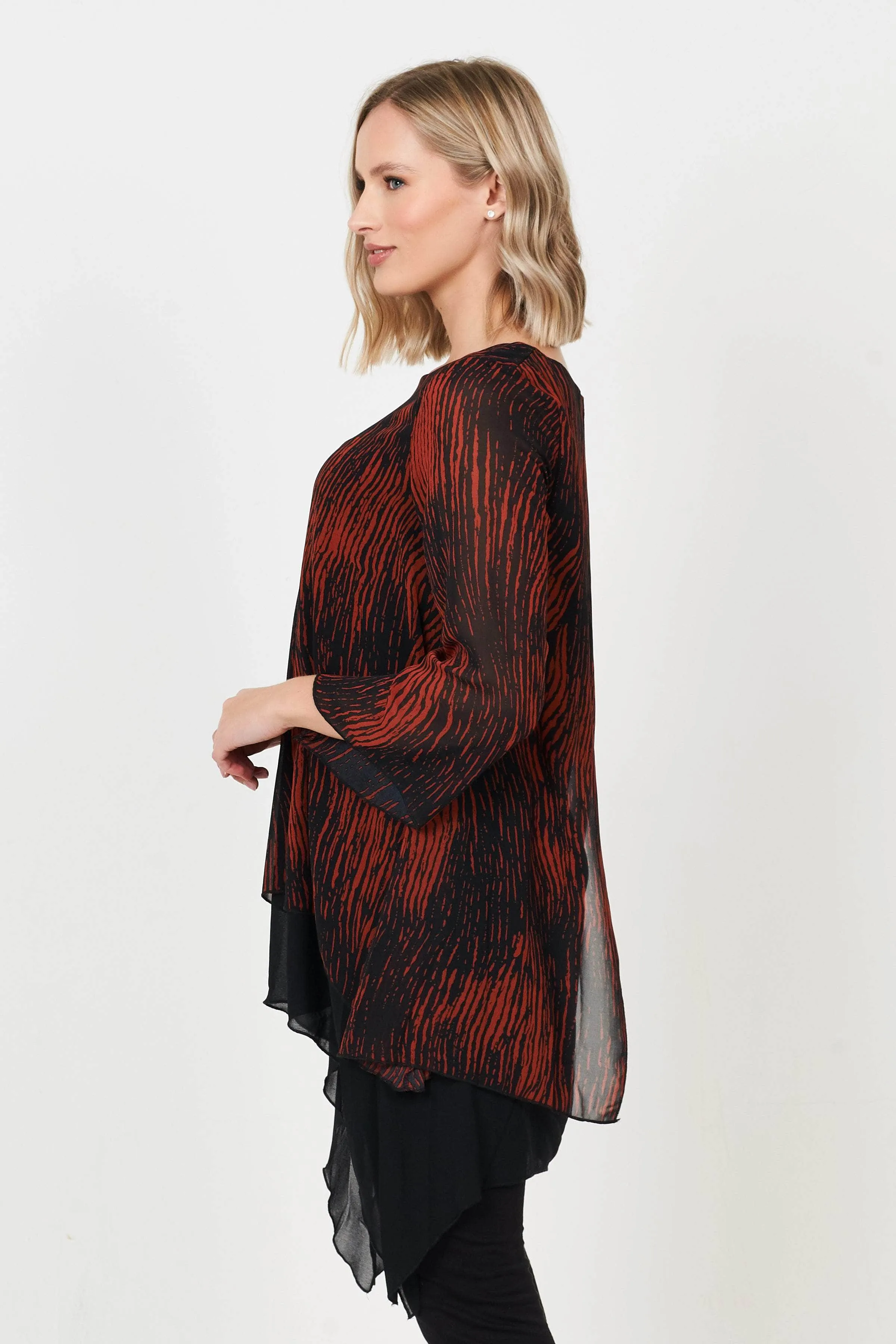 Saloos Flared Double Layer Tunic Top with Necklace