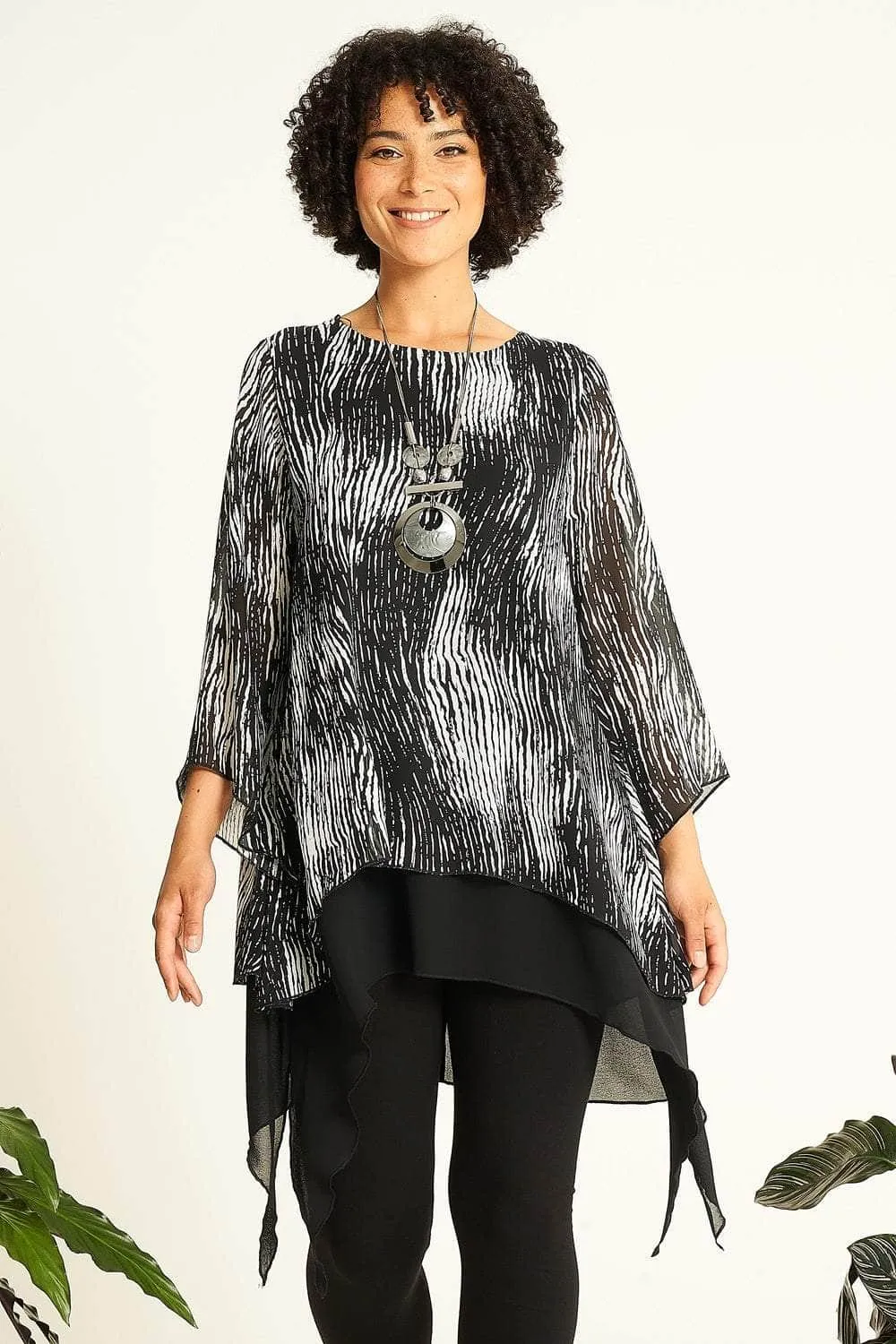 Saloos Flared Double Layer Tunic Top with Necklace