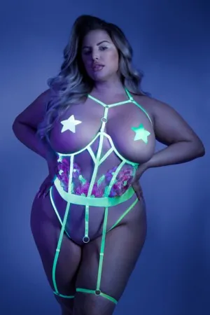 Sexy, Hawt Mama- Glow Black Light  Harness Teddy