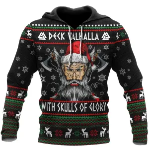 Skull Christmas Hoodies, Valhalla With Skull Of Glory Xmas Hoodies