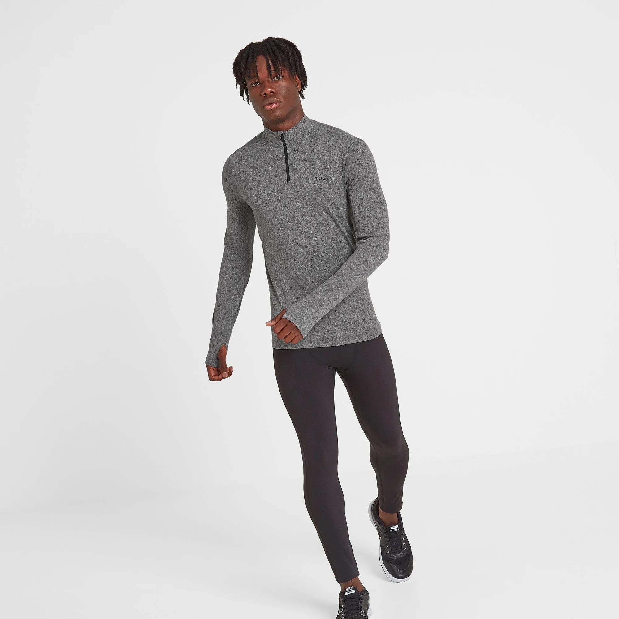 Snowdon Mens Thermal Base Layer Quarter Zip - Grey Marl