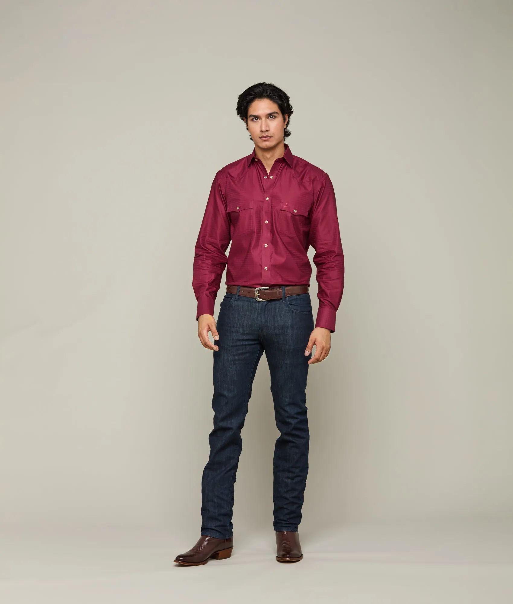 Square Dobby Shirt :: Burgundy