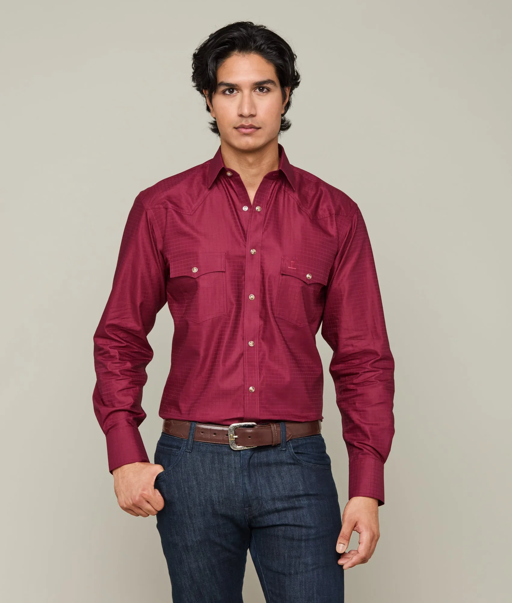 Square Dobby Shirt :: Burgundy