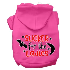 Sucker For The Ladies Screen Print Dog Hoodie Bright Pink M