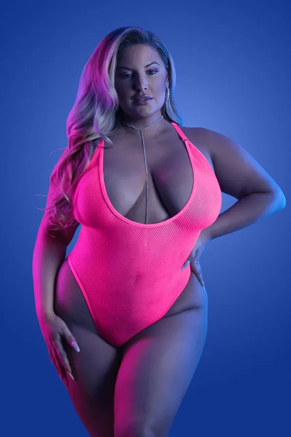 Sweet Pink Mama- Plus size Black Light Neon Pink Teddy