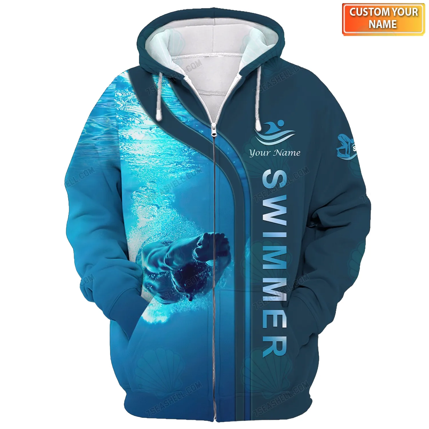 Swimming Custom Name 3D Shirts Swimmer Sweatshirt Zip Hoodie Christmas Shirts