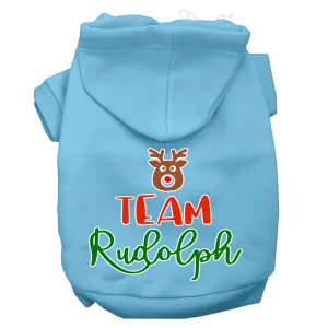 Team Rudolph Screen Print Dog Hoodie Baby Blue S