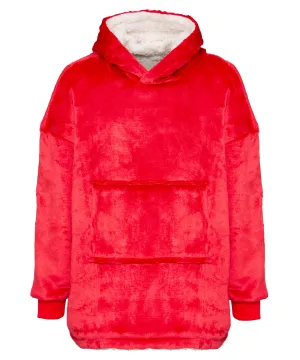 The Kids Ribbon oversized cosy reversible sherpa hoodie | Red