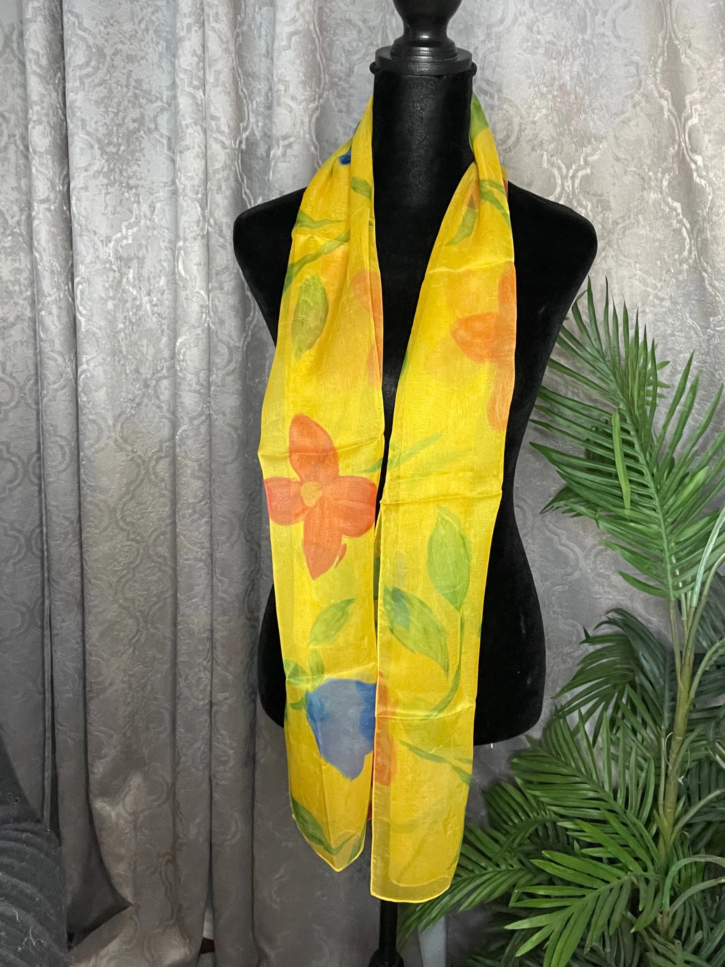 Vintage, Chiffon-like Floral Rectangle Scarf