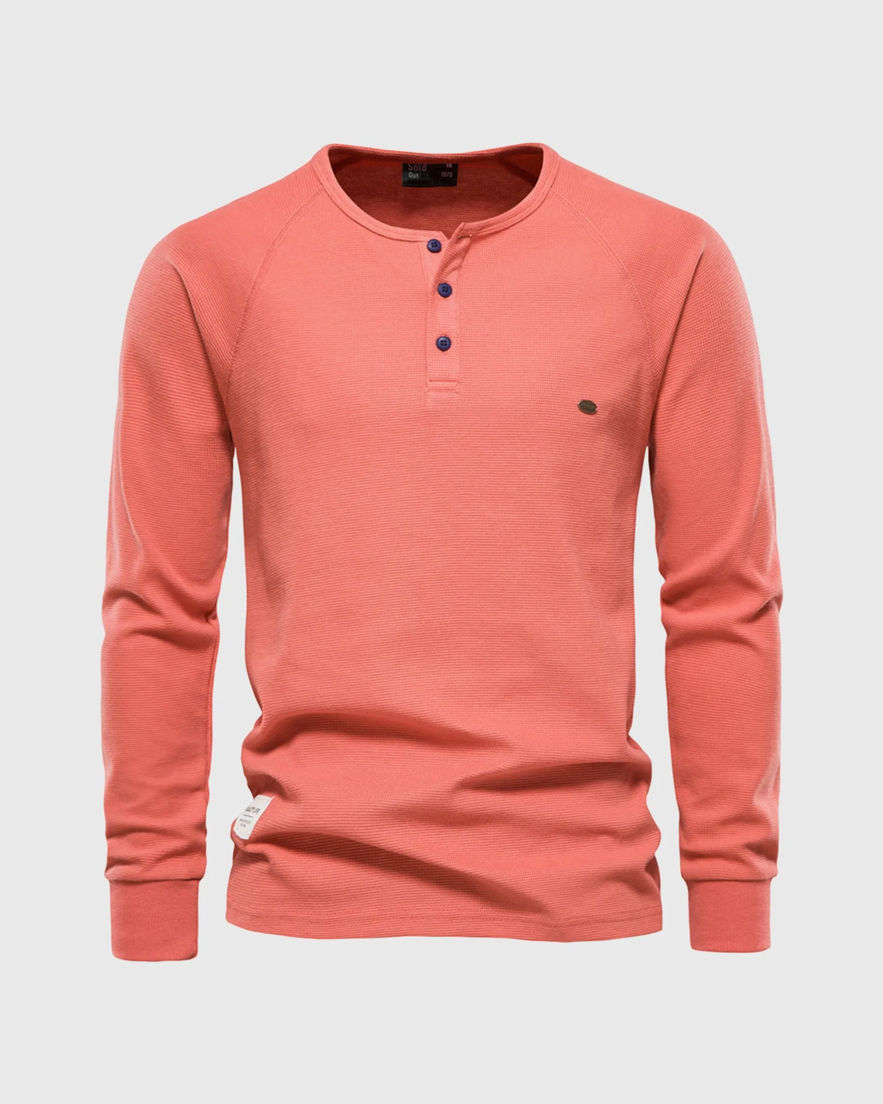 Waffle Henley Long Sleeve T-Shirt New