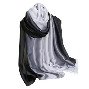 Wide Charmeuse Satin Scarf - Black Ombre