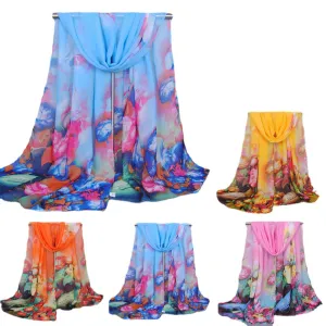 Women Print Chiffon Georgette Scarf Bandana Luxury Elegant Fashion Long Soft Shawl Wrap Hijab Summer Sun Protection Scarves