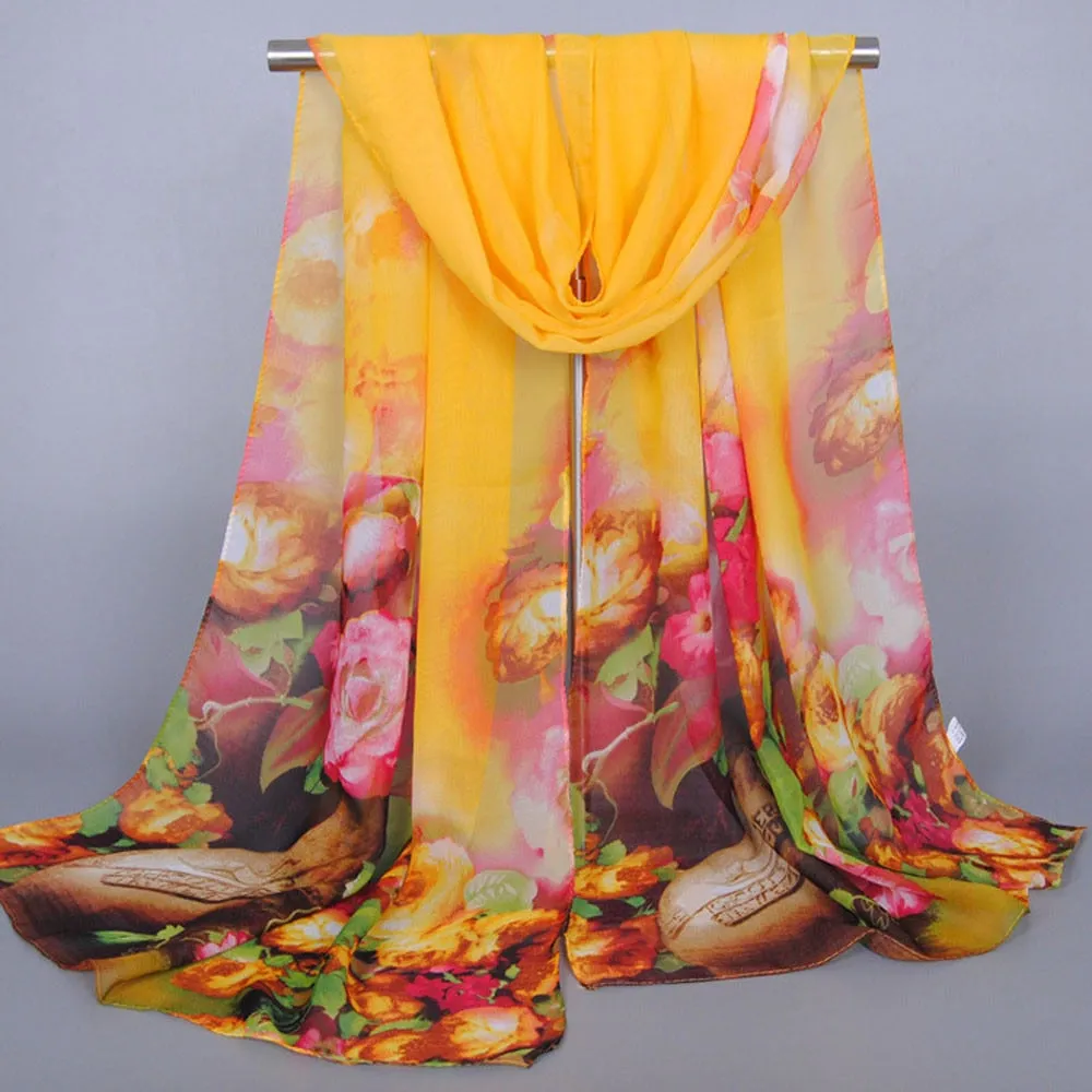 Women Print Chiffon Georgette Scarf Bandana Luxury Elegant Fashion Long Soft Shawl Wrap Hijab Summer Sun Protection Scarves