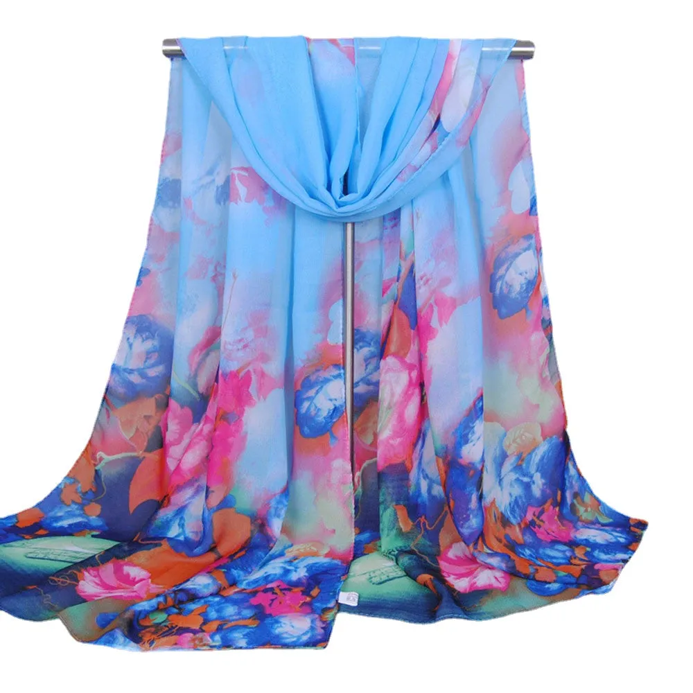 Women Print Chiffon Georgette Scarf Bandana Luxury Elegant Fashion Long Soft Shawl Wrap Hijab Summer Sun Protection Scarves